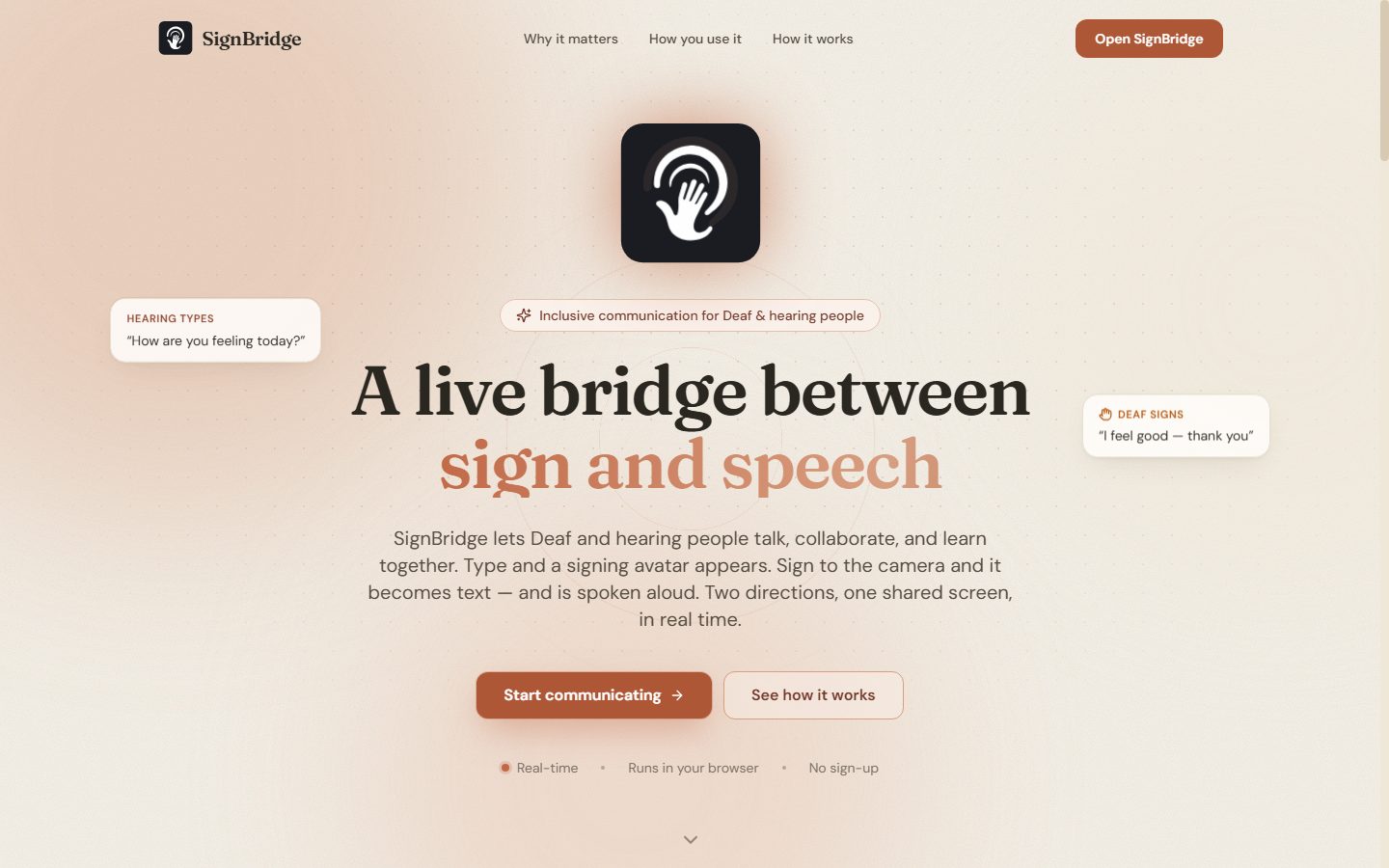 SignBridge — a live bridge between sign and speech